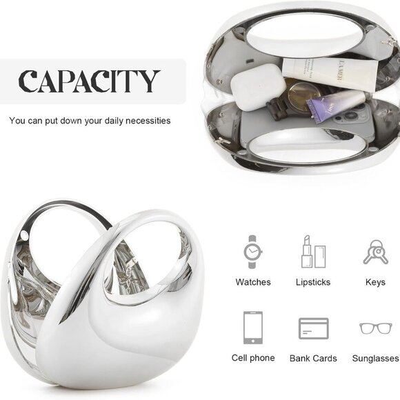 Brand New Moon Shape Silver Acrylic Handbag Great for Evenings - Picture 4 of 7